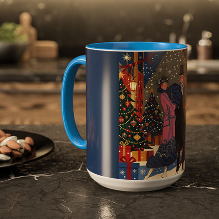 🎩🎄 Christmas Eve Promenade Colorful Mug – Art Deco Holiday Elegance