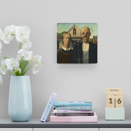 American Gothic by Grant Wood Acrylic Wall Clock, Round and Square