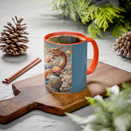 Golden Dragon & Lantern Lady Colorful Mug – Imperial Dragon & Elegant Harmony