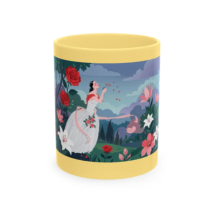 🌹💌 The Lady Blowing Kisses In The Rose Garden Ceramic Mug – Art Deco Floral Romance
