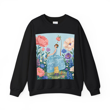 🌸🩵 The Blue Ruffle Garden Crewneck Sweatshirt – Art Deco Floral Whimsy