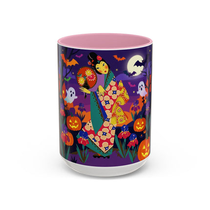 🌙🎃 The Moonlit Garden Masquerade Colorful Mug – Floral Halloween Charm