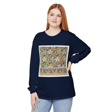 Art Nouveau Geranium Flower Garment-dyed Long Sleeve T-Shirt