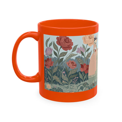 🐈🥾 The Lady & Puss In Boots In The Flower Garden Ceramic Mug – Art Deco Storybook Whimsy