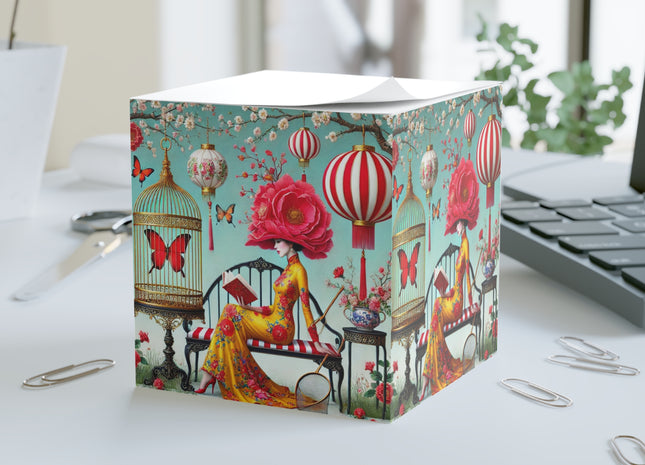 Reading In A Painted Garden Note Cube