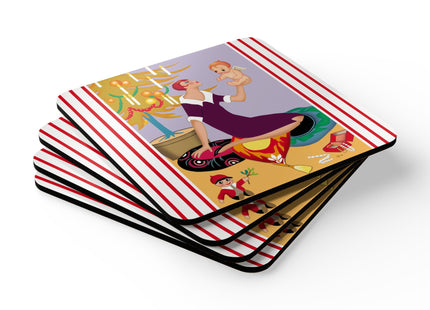 Art Deco Christmas Corkwood Coaster Set