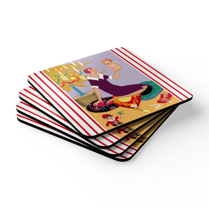 Art Deco Christmas Corkwood Coaster Set