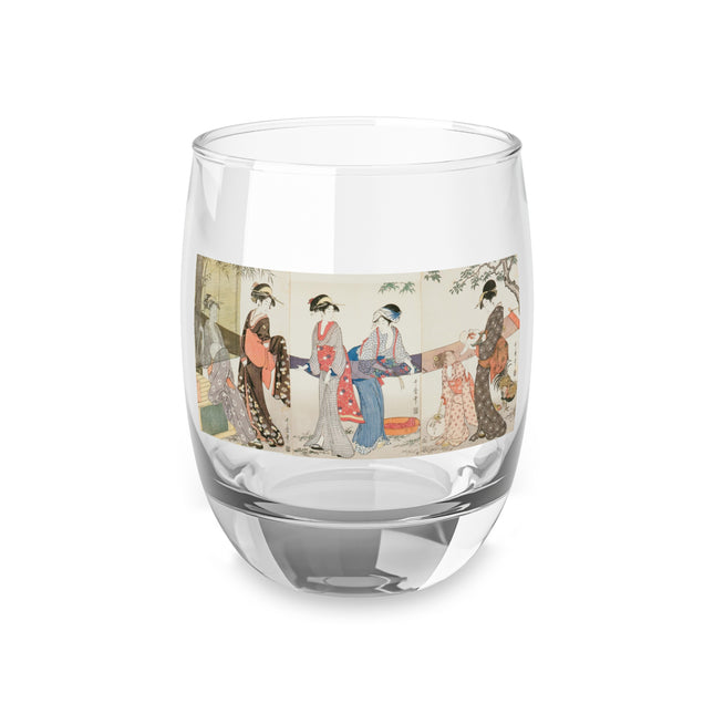 Drying and Stretching Cloth by Kitagawa Utamaro Whiskey Glass