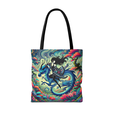 Mystic Guardian of the Sky Tote Bag – Warrior Fairy & Turquoise Dragon