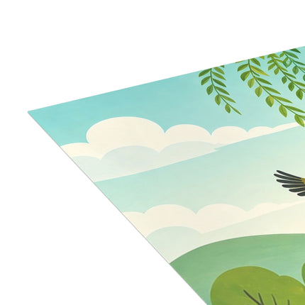 🌸🐦 The Willow Garden Maiden Greeting Card – Whimsical Japanese Garden