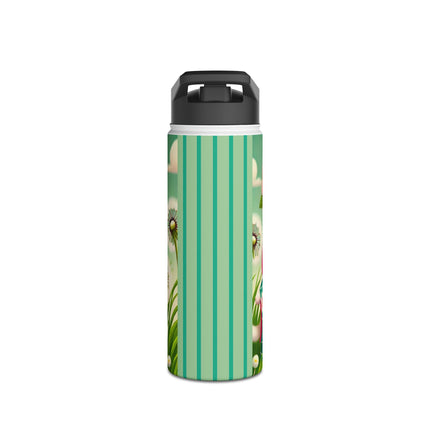 Geisha Kitten and the Dandelion Wish Stainless Steel Water Bottle, Standard Lid