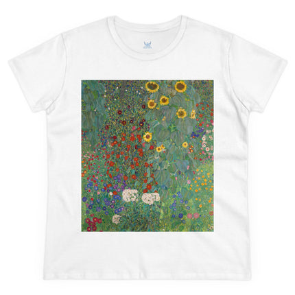 Farm Garden with Sunflowers by Gustav Klimt Women's Midweight Cotton Tee
