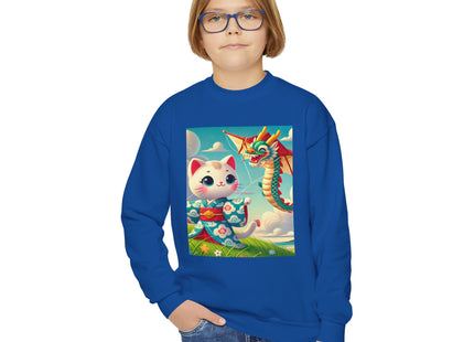 Geisha Kitten and the Dragon Kite Youth Crewneck Sweatshirt