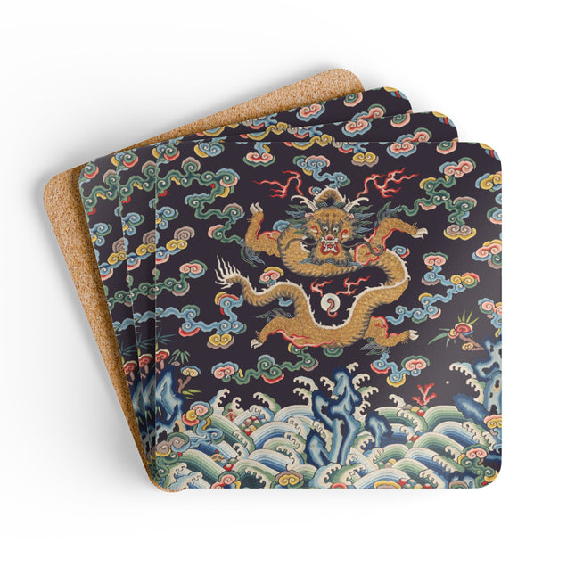 Rank Badge with Dragon with Deer Hooves Corkwood Coaster Set