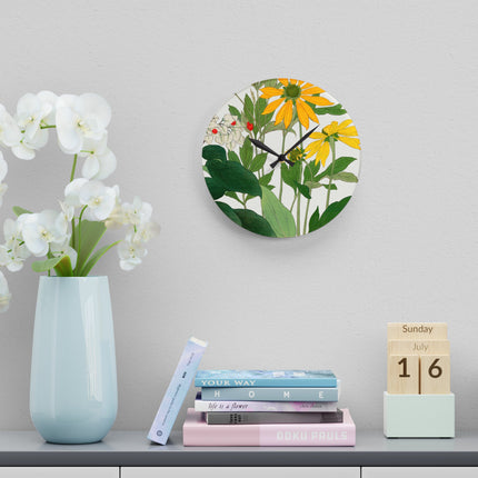 Clerodendrum & Rudbeckia Flower by Tanigami Kônan Acrylic Wall Clock, Round and Square