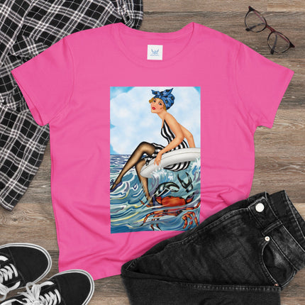 Playful Waves and Fashion Follies Women's Midweight Cotton Tee