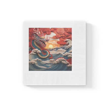 Emergence of the Dragon White Coined Napkins