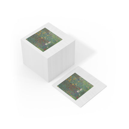 Farm Garden with Sunflowers by Gustav Klimt White Coined Napkins