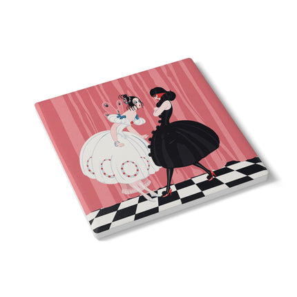 🎭🖤 The Masquerade Secret Ceramic Coaster – Art Deco Fashion Whimsy