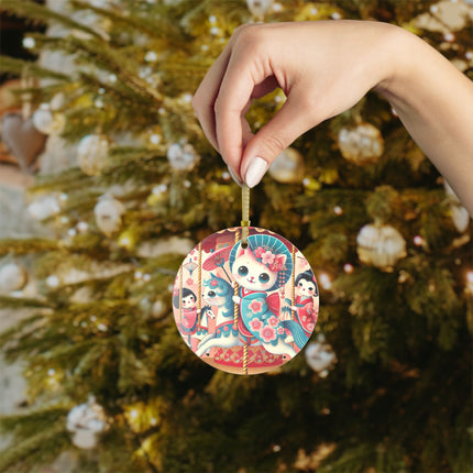 Geisha Kitten's Enchanted Carousel Ride Glass Ornament