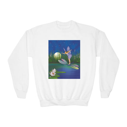 Fairy on a Dragonfly Youth Crewneck Sweatshirt – Enchanting Moonlit Fantasy