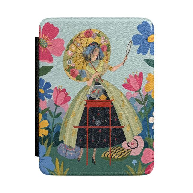 🌸🪞 The Floral Parasol Reflection Kindle Case – Art Deco Garden Fantasy