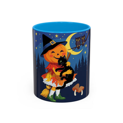 🎃🐈‍⬛ The Little Pumpkin Witch And Her Black Cat Colorful Mug – Whimsical Halloween Charm