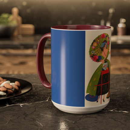 Lady with the Golden Fish Colorful Mugs – Whimsical Fashion & Playful Fantasy