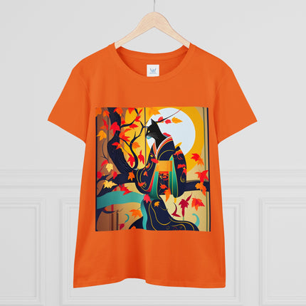 Black Cat in Kimono Women's Midweight Cotton Tee