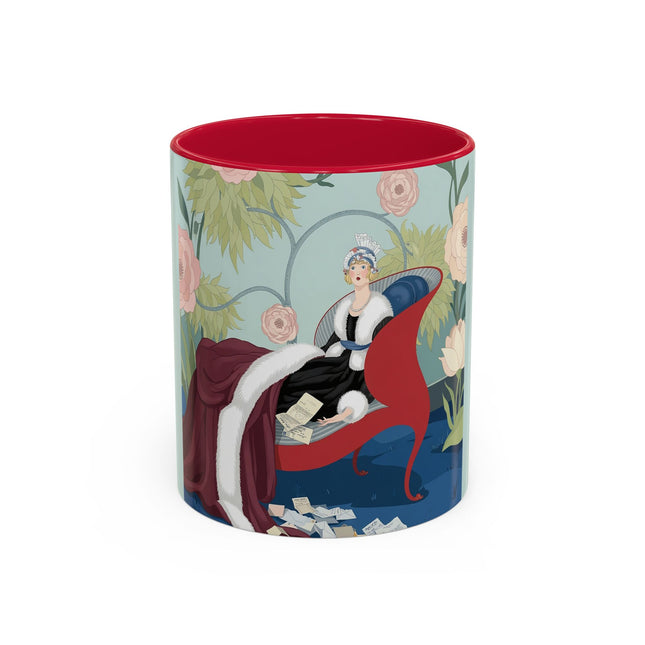 The Lady Of The Scarlet Chaise Colorful Mugs – Art Deco Romantic Elegance