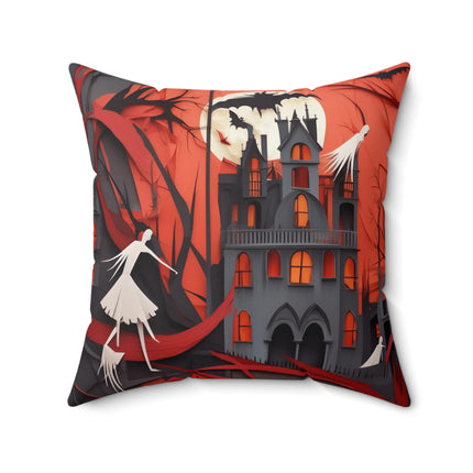 Halloween Night Scene Spun Polyester Square Pillow