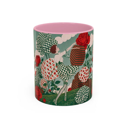 🌹💚 The Scarlet Rose Checkerboard Garden Colorful Mug – Art Deco Floral Whimsy