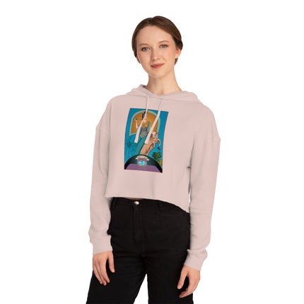 March & Aquamarine (Gem Series) by Sofia Chiostri Women’s Cropped Hooded Sweatshirt