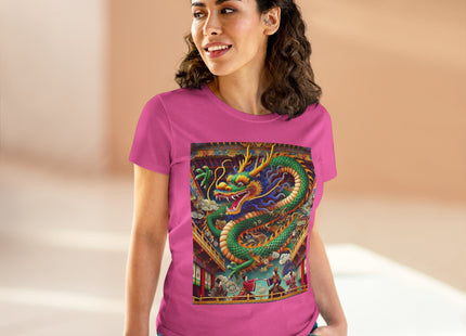 Tibetan Dragon Over Kabuki Duel Women's Midweight Cotton Tee