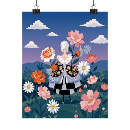 🌸👑 The Lady Of The Grand Flower Promenade Matte Vertical Poster – Art Deco Floral Elegance