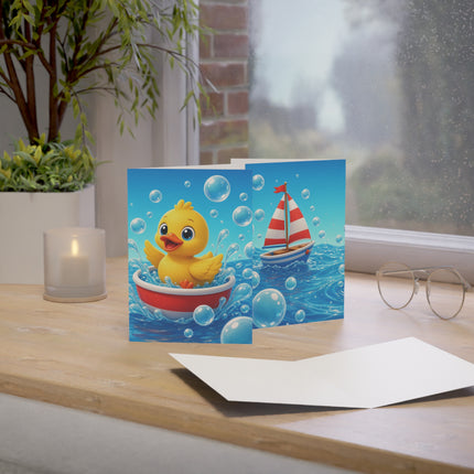🦆⛵ The Little Duck’s Bubble Boat Greeting Card – Whimsical Animal Adventure