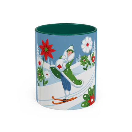 🎿❄️ The Winter Garden Skier Colorful Mug – Whimsical Holiday Fantasy