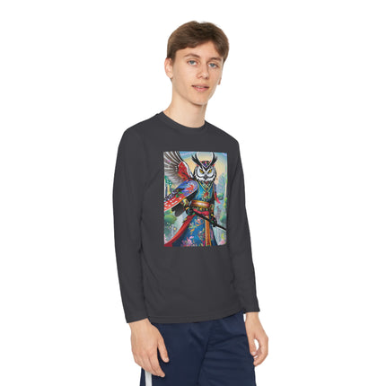 Cyberpunk Samurai Owl Youth Long Sleeve Competitor Tee – Futuristic Warrior & Neon Adventure
