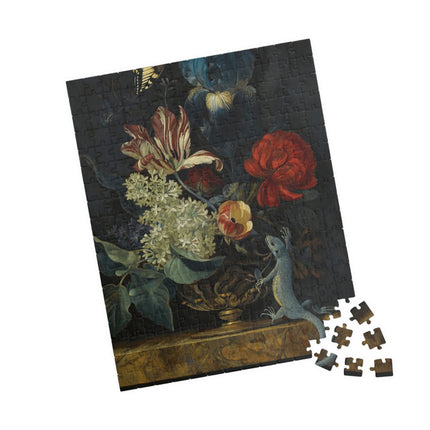 Dutch Baroque Still Life Puzzle — Tulips, Butterfly & Lizard (110–1014 pcs)
