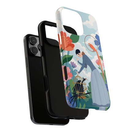 🦜🌺 The Lady Of The Garden Aviary Phone Case – Art Deco Floral Whimsy