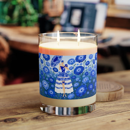 💙🌼 The Lady Of The Sapphire Blue Flower Garden Scented Candle – Art Deco Floral Elegance