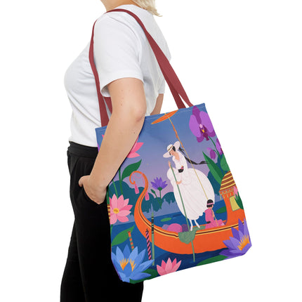 🪷🛶 The Lady Of The Lotus Garden Gondola Tote Bag – Art Deco Floral Adventure