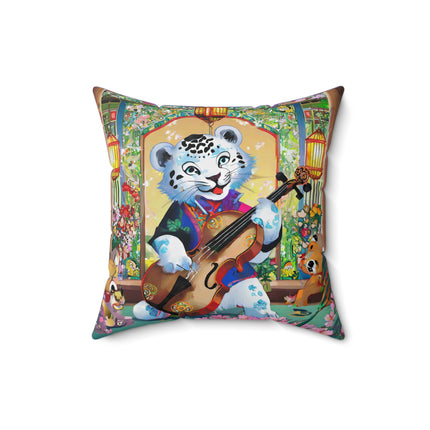 Melodies of the Snow Lion Cub Spun Polyester Square Pillow