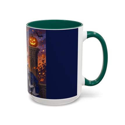 🎃💙 The Pumpkin Lantern Courtship Colorful Mug – Romantic Halloween Elegance