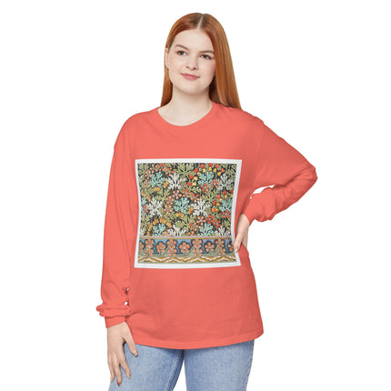 Art Nouveau Geranium Flower Garment-dyed Long Sleeve T-Shirt