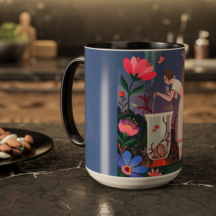 The Lady Of The Enchanted Aquarium Colorful Mugs – Art Deco Aquatic Elegance