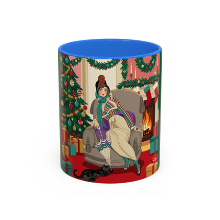 🖤🔥 The Lady Of The Christmas Hearth Colorful Mug – Art Deco Holiday Elegance