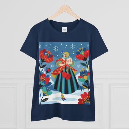❤️❄️ The Winter Heart Messenger Cotton Tee – Art Deco Winter Enchantment