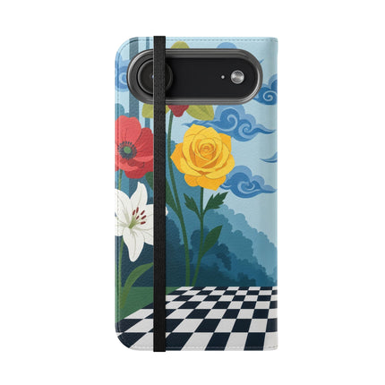 🌺♟️ The Ladies Of The Checkerboard Garden Flip Case – Art Deco Floral Fantasy