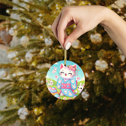 Springtime Kitten’s Easter Joy Glass Ornament